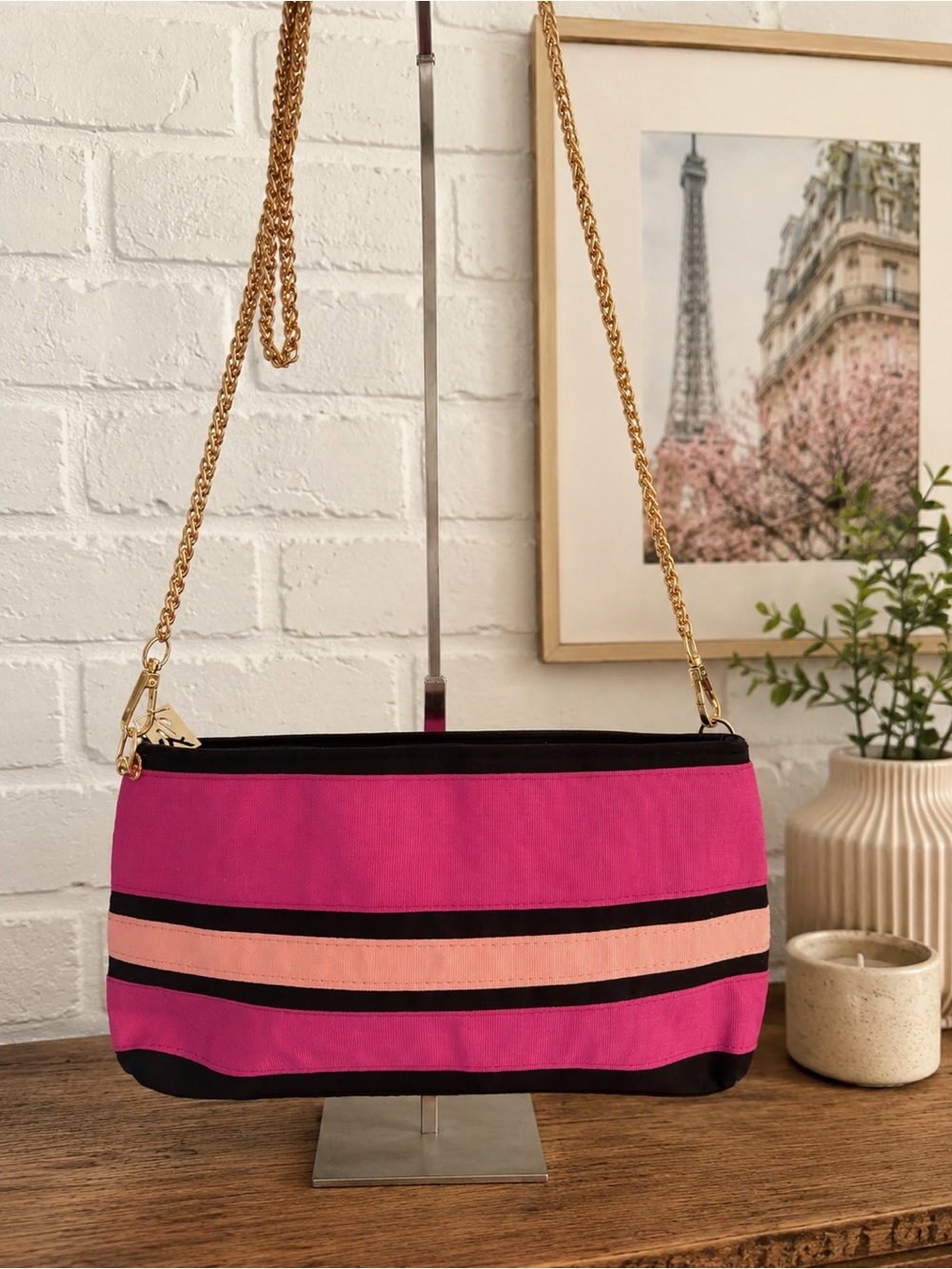 Yves Saint Laurent Hot Pink & Blush Stripe Cosmetic bag GWP item